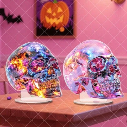 1pc, Halloween Skull Theme Desktop Decoration Ornaments, 2D Acrylic Flat Desktop Art, Colorful Skull Desktop Decoration, Suitable For Office, Window, Bedroom Decoration, No Electricity Required, Autumn And Halloween Decoration, Outdoor Decoration | Vintage Style | Exquisite Craftsmanship, Home Decoration