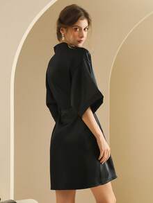 Women's Silk Nightgown Wedding Dressing Robe Lightweight Cardigan Robe Bridal Morning Robe Friend's Robe, Suitable For Home And Hotel Wear. - Black - View 3