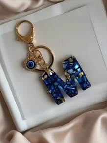 1 PC Bohemian Style Evil Eye Resin A-Z Initials Keychain, Rectangular Initials Decorative Accessories, Lobster Clasp, Mountaineering Buckle, Unisex Fashion Simple Accessories, Wallet, Backpack, Car Pendant Keychain, Suitable For Daily Travel, Holiday Gifts For Friends Or Yourself, Family, Birthday Gifts, Ramadan Gifts School Car Accessories Cute Goth Y2k