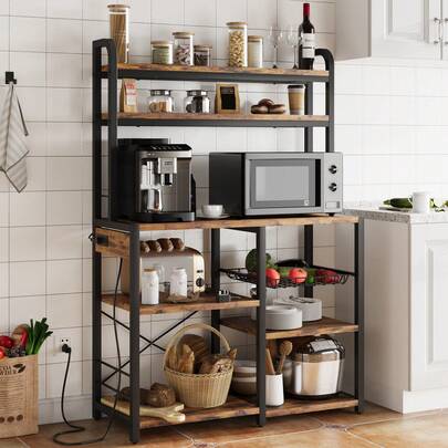 Mobiletto da cucina con contenitore - Supporto per microonde a 6 ripiani con prese, piccola vetrina da cucina per cucina e sala da pranzo