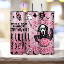 1 Piece 20oz Skull Ghost Pattern Ice Cup, Stainless Steel Vacuum Tumbler, Keeps Drinks Hot Or Cold, Cup Holder Friendly, Halloween Gift For Family And Friends - Pink - View 9
