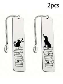 Graverat bokmärke i rostfritt stål - söt höglandskon-design, perfekt present till lärare och bokälskare, skolmaterial, tillbaka till skolan - Silver - Visa 8