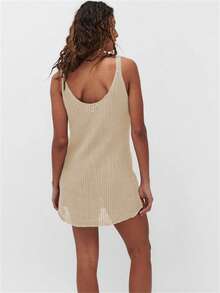 女士度假连衣裙、无袖沙滩裙、度假装、女士沙滩裙、泳衣罩衫 - 杏色 - 查看 5