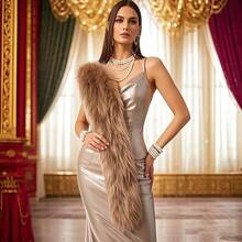 Faux Fur Scarf Wrap For Women, Long Plush Winter Shawl Collar, Warm Convertible Scarf  Neck Warmer, Elegant Evening Cape Bolero - 棕色 - 查看 7
