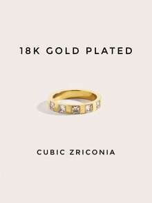 1pc 18K Gold Plated Stainless Steel Cubic Zirconia Ring, Women's Jewelry, Wedding Party Date Gift - Yellow Gold - View 6