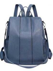 Women's Leather Backpack Casual Stylish Anti-Theft - Dusty Blue - View 1