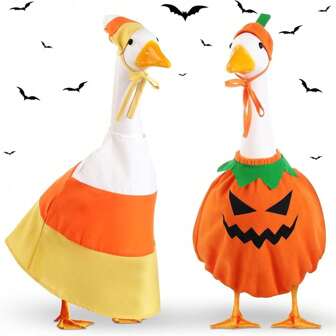 2 件套秋季鹅服装草坪门廊鹅布糖果、南瓜服装塑料鹅服装秋季万圣节鹅服装适用于 23 英寸鹅户外露台庭院草坪艺术装饰