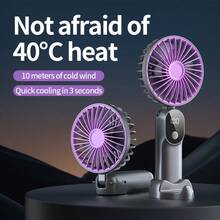3-In-1 Foldable USB Powered Fan With 6 Wind Speeds & Digital Display, Portable Makeup Fan With Stand, 90°Adjustable For Handheld, Neck, And Desktop Use, Suitable For Travel, Beach, And Outdoor