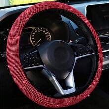1pc Sparkling Pink Rhinestone Steering Wheel Cover With Crystal Diamonds, Breathable Anti-Slip Steering Wheel Protector (Fits 14.2" - 15.3" Inch), Multiple Colors Available: White Diamond, Black Diamond, Blue Diamond, Red Diamond,Car Accessories - Pink - View 22