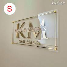 Personalization Transparent Acrylic Sign With Rose Gold And Golden Letters And Gold Lines, Custom Made Rectangle Salon Decor Sign For The Wall 3D Acrylic Business Sign | Custom Text Wall Signage | Rectangle Logo Sign | Hair Salon, Nail Studio, Aesthetics Clinic, Beauty Shop Signs, Multi-Functional, Ornamental, Letter, Solid Color, Exquisite, Stylish - Multicolor - View 15