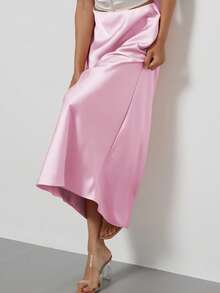 Se-Helo Fashion Women's Elastic Satin Feeling Satin Maxi Skirt - Crabapple Pink - Begonia Powder - View 8