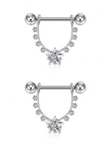 CIZME Set de 2 piezas de anillos colgantes para pezones de 14G para mujeres, de acero inoxidable con palabra de fantasía, corazón, mariposa, CZ, flor, barra de 16mm y cadenas, anillos para pezones sexy y lindos, joyería de perforación