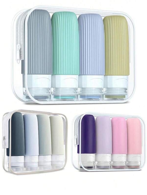4 Pacotes de Garrafas de Viagem de Silicone para Artigos de Toalete, Garrafas de Viagem Portáteis de 3 oz Aprovadas pela TSA, Recipientes de Viagem Vazamento à Prova d'Água e Espremíveis, Acessórios de Viagem para Shampoo, Condicionador e Loção