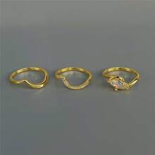 VKHK Bộ 3 chiếc/Bộ nhẫn trang trí bằng đá Zirconia lấp lánh sang trọng, thích hợp cho phụ nữ làm quà cưới/quà tặng - bộ nhẫn - Xem 3