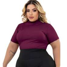 Cacharrel Women's Plus Size Blouse Short Sleeve High Neck Ribbed GG To G3 - 黑色 - 查看 3