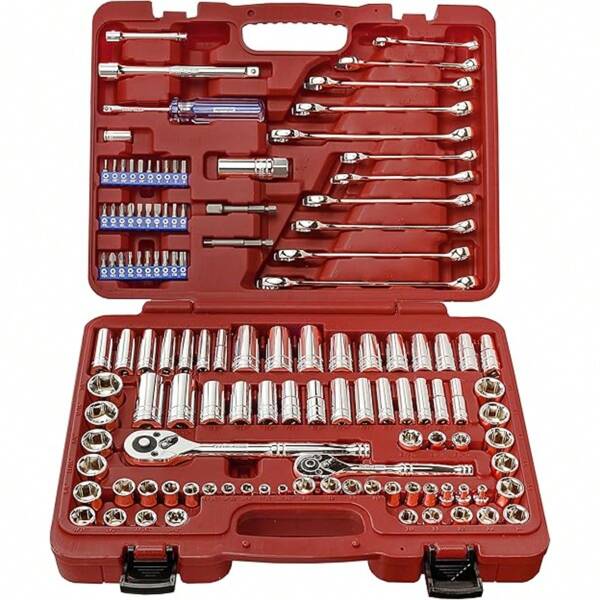 46pcs/Set Household Repair Tool Kit, Outdoor Maintenance Tools, Quick Ratchet, Wrench And Furniture Repair, Multifunctional Toolbox