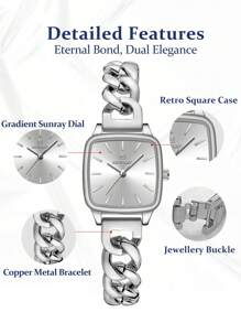 REWARD Reloj de cuarzo para mujer, reloj de pulsera de moda de lujo para dama, pulsera impermeable de acero inoxidable con caja, elegante y versátil para uso empresarial y casual, relojes rectangulares retro