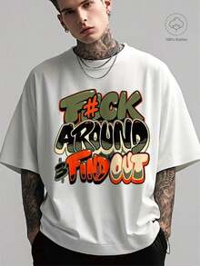 "F@K AROUND & FIND OUT" Graphic T-Shirt - 180g Heavy Cotton Crew Neck T-Shirt With Bold Orange And Green Graffiti Print, Breathable Short Sleeve Shirt For Summer, Casual Streetwear And Outdoor Activities, Everyday Wear Shirt Street Fashion Comfortable Fit, Everyday Wear, Match With Shorts, Outdoor Sports, Golf, Fishing Activities, Sports Shirt, Great Gift, Graphic T-Shirt, T-Shirt-White And Navy Off-The-Shoulder Cropped Top - trắng - Xem 7