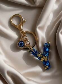 1 PC Bohemian Style Evil Eye Resin A-Z Initials Keychain, Rectangular Initials Decorative Accessories, Lobster Clasp, Mountaineering Buckle, Unisex Fashion Simple Accessories, Wallet, Backpack, Car Pendant Keychain, Suitable For Daily Travel, Holiday Gifts For Friends Or Yourself, Family, Birthday Gifts, Ramadan Gifts School Car Accessories Cute Goth Y2k