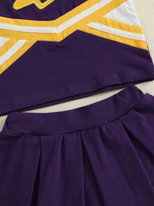 Toddler Baby Girl Cheerleader Outfit Shirt Tops Skirt Set Cheer Uniform Outfit Halloween Cheerleading Clothes - Màu tím - Xem 6