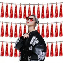 3P Metallic Fringe Tassel Banner Garland Foil Tinsel Streamer Wall Hanging Curtain Backdrop Banner For Parade Floats, Graduation Decorations, Father's Day Party Decoration(Silver)Halloween Christmas New Year - 紅色 - 查看 4