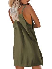 Womens Sleeveless Athletic Hot Shot Mini Dress With Built-In Shorts Sundress - Army Green - View 6