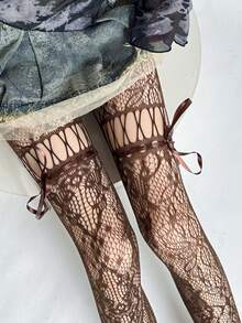 Novas meias arrastão com laço de renda para primavera/verão, meia-calça rasgada e colorida para expressar sua estética personalizada do Y2K