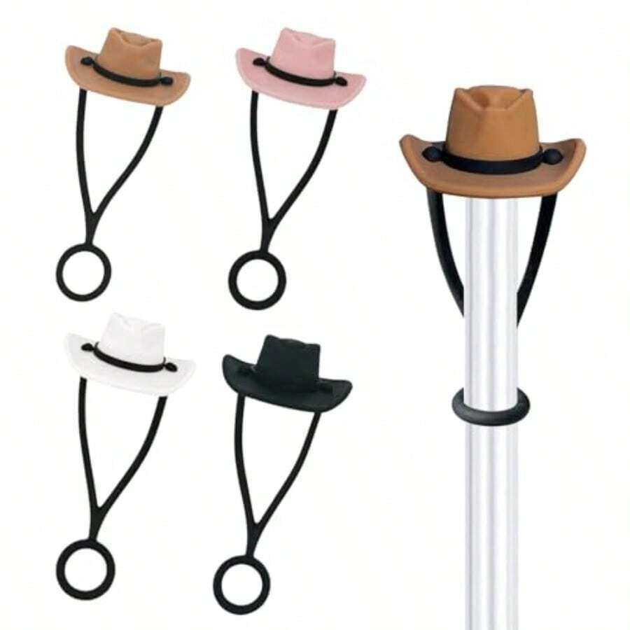 QY4 Pcs Straw Cover Cap For Stanley Cup Cowboy Hat Straw Toppers Compatible With Stanley 3040 Oz Tumbler Silicone Straw Cover Cap Accessories For Man Woman Gift4 Colors2216 - 顏色 - 查看 1
