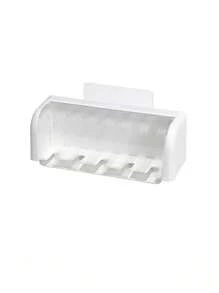 1 pièce Support mural pour brosse à dents sans perçage avec couvercle, Porte-brosse à dents électrique, Porte-dentifrice, Organisateur de brosse à dents auto-adhésif 2/5/6 fentes, Accessoires de rangement pour salle de bain (Blanc), Décoration de la maison et de la salle de bain Retour à l'école