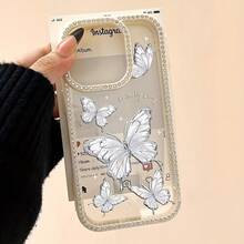 Funda para teléfono móvil 3 en 1 de doble cara con incrustaciones (1 unidad), compatible con los teléfonos 16, 15, 13, 12 y 11 Pro Plus. Resistente a golpes y manchas, suave, con un patrón plateado y un diseño sencillo. - Blanco marfil - Ver 2