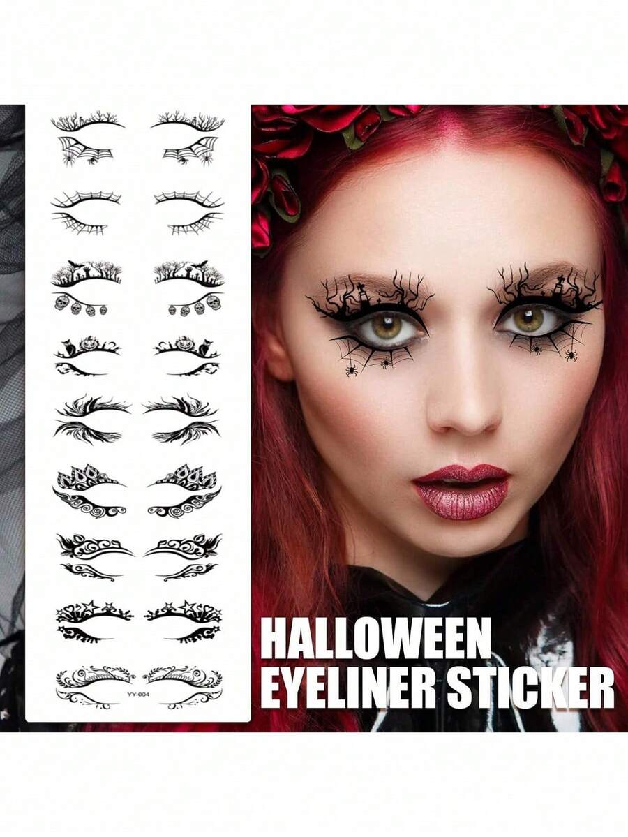 30 Pair (10 Sheets)Eye Shadow Temporary Eye Tattoo Stickers Women Halloween Party Eye Makeup Stickers Face Waterproof Fake Eyeshadow Eyeliner