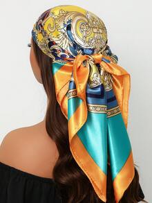 1pc Bohemian Paisley Print 35.4 Inch Square Scarf, Versatile Bandana For Women To Use As Headband, Hair Wrap, Shawl, Suitable For Casual & Street Style, Outdoor UV Protection - Black - View 9