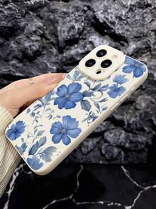 1pc Flower Pattern Full Coverage Shockproof TPU Phone Case Compatible With IPhone Apple 16, 15, 14, 13, 12, 11 Pro Max, Blue - Multicolor - View 3