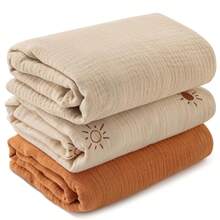 3 Packs Muslin Swaddle Blankets For Newborn, Breathable Soft Receiving Blanket, Swaddle Wrap Burping Clothes, Essentials Infant Shower Items, Toddler Gift - Multicolor - View 9