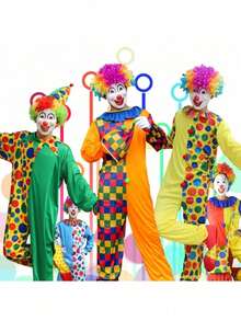 Conjunto de disfraz de payaso para hombres, traje de payaso de una sola pieza para adultos, solo incluye ropa y sombrero, sin peluca/máscara/guantes/zapatos de payaso, etc. Adecuado para fiestas de carnaval/actuaciones de festivales - Multicolor - Ver 3