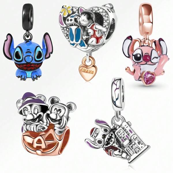 Disney 1 Pc Fashion Stitch Dangle Charm Silver Plated Fit Bracelet Necklace DIY HolidayGift