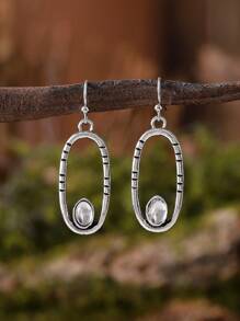 1 Pair Bohemian Style Vintage Simple Hollow Line Elliptical Geometric Pendant Earrings, Personalized Elegant Holiday Party Earrings, Gift