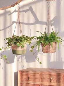 1pc/2pcs Woven Hanging Basket Flower Pot For Plants, Handmade Rattan Planter For Ivy