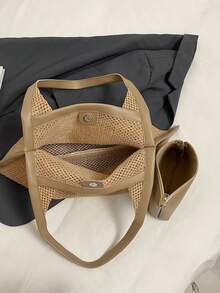 Fashion Casual Straw Tote Bag, New Versatile Simple Large Capacity Shoulder Bag - Khaki - View 2