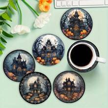 1套/4件/6件：万圣节鬼屋图案硅藻泥杯垫、花卉咖啡杯垫、居家和餐厅多场合装饰、日常礼品、餐桌装饰、日常装饰、主题派对装饰 - 彩色 - 查看 2