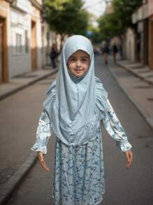Detachable Two-Layer Headscarf Children Set, Convenient Design For Kindergarten Daily Activities. Middle Eastern Muslim Little Girls' Robe (Multi-Color Options), Soft & Skin-Friendly For Toddlers. Cute Muslim Girls' Prayer Dress, Traditional Arabic Style Abaya, New Fashionable Muslim Girls Set, Breathable & Loose (4-8 Years Old)