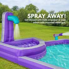 Sunny & Fun Four Corner Inflatable Water Slide Park – Heavy-Duty For Outdoor Fun - Climbing Wall, Slide & Deep Pool – Easy To Set Up & Inflate With Included Air Pump & Carrying Case - Water Slides For Kids Backyard - Purple - View 7