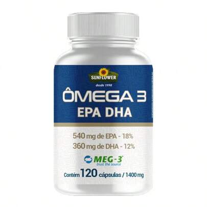Ômega 3 Certificação MEG-3 - Puro -120 Cápsulas Altos Níveis EPA DHA Sunflower