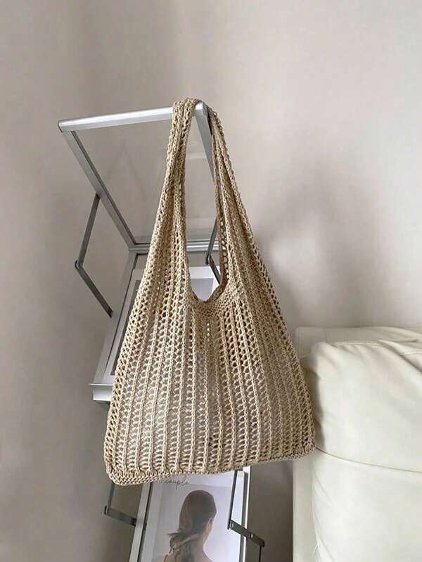 Women's Summer Beach Bag Crocheted Bag, Large Capacity Handbag, Fashionable Tote Bag, Bags For Women,Messenger Bag, Vacation Travel Bag, Lunch Bag, Women's Travel Essentials, Suitable For School College Students, Business Ladies, Clothing Matching, Picnic Accessories, Shopping Festival Essentials, Teacher Gifts, Wedding Bridesmaid Gifts