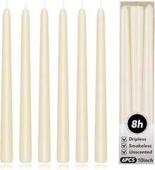 KORCCI Ivory Taper Candles 10 Inch - Set Of 6 Long Candles, 8 Hours Long Burning, Smokeless & Unscented & Dripless, Weddings, Birthdays, Dinner, Parties,, Prayer, Meditation - 白象牙 - 查看 9