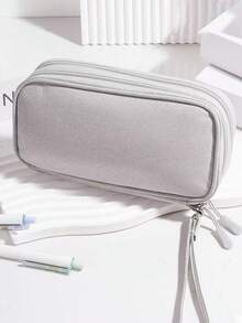 1pc 3-Layer Travel Tech Organizer, With Digital Cable Mesh Compartment, Waterproof Dual-Layer Portable Electronics Organizer Bag With Mesh Pocket And Zipper Divider, Durable Polyester Portable Cable Storage Pouch For Cords, Cables, Phones, Earphones, Adapters, Power Banks, Chargers And Small Items