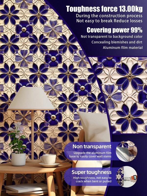 1 Roll Peel And Stick Wallpaper, Lavender Crystal Floral Flowers Vinyl Contact Paper, Removable Waterproof, Washable Wall Decor For Kitchen, Furniture, Bedroom, Living Room, Home DIY Renovation