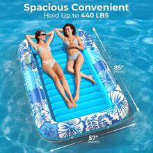 Flotador inflable tipo tumbona para tomar el sol con lona protectora 85 X 57 Flotadores para adultos con almohada 6 en 1 para bronceado, balsa, cama de agua, sillón, pelota inflable para fiestas, color Azul - Azul - Ver 3
