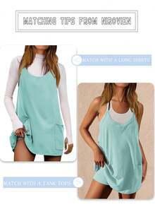 Womens Sleeveless Athletic Hot Shot Mini Dress With Built-In Shorts Sundress - 淺綠色 - 查看 3