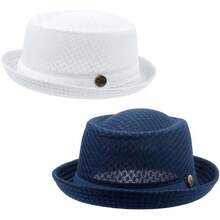 Summer Mesh Sun Hat Panama Fedora Breathable Mesh Mens Ladies Summer Caps - 卡其色 - 查看 7